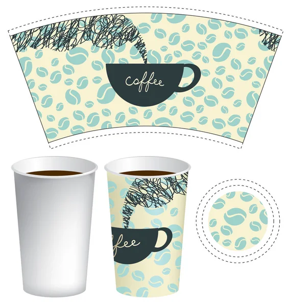 Plantilla taza de papel para bebida caliente con taza de café — Vector de stock