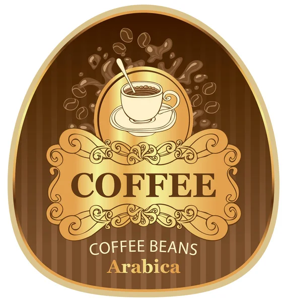 カップとスプラッシュ コーヒー豆アラビカ種のラベル — ストックベクタ