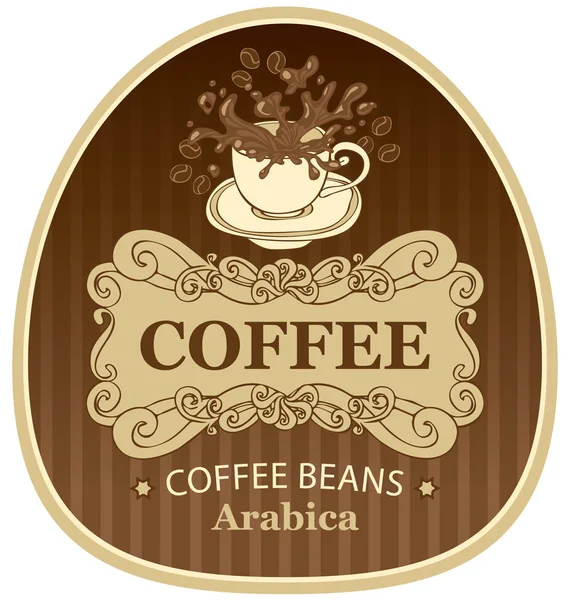カップとスプラッシュ コーヒー豆アラビカ種のラベル — ストックベクタ