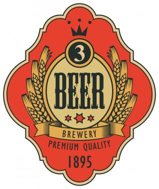 armasının kıvırcık çerçeve içinde bir bira için etiket