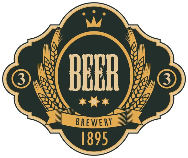 Etiqueta para cerveza con escudo de armas en marco rizado — Vector de stock