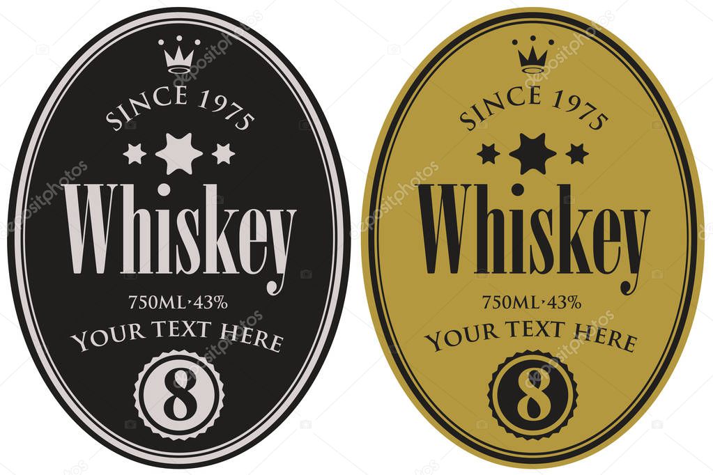 two retro labels for whiskey in the oval frame