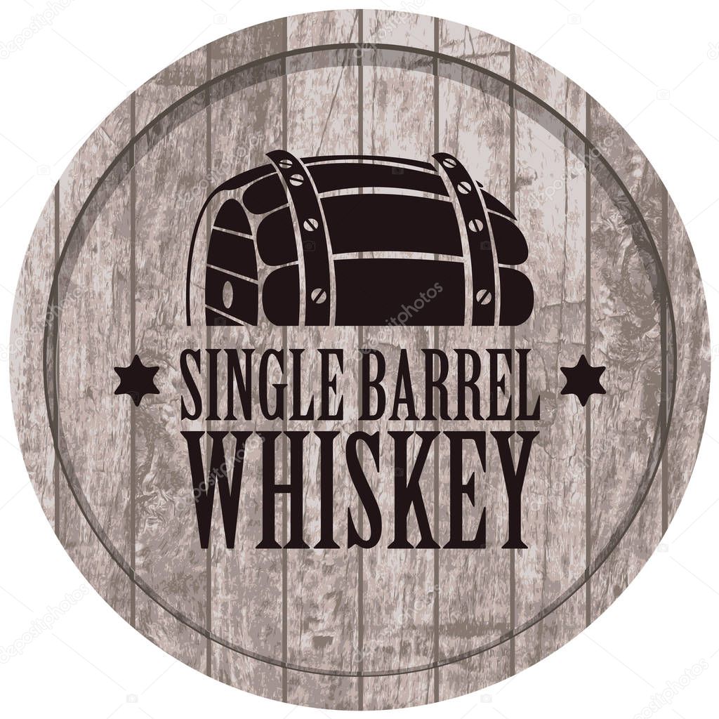 Vector banner with Single barrel whiskey on a a gray wooden background in retro style.