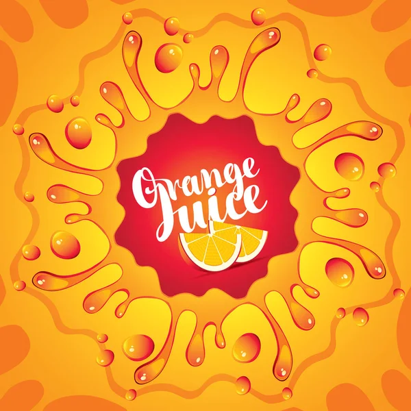 Banner jugo de naranja, rodajas de naranja y salpicaduras — Vector de stock