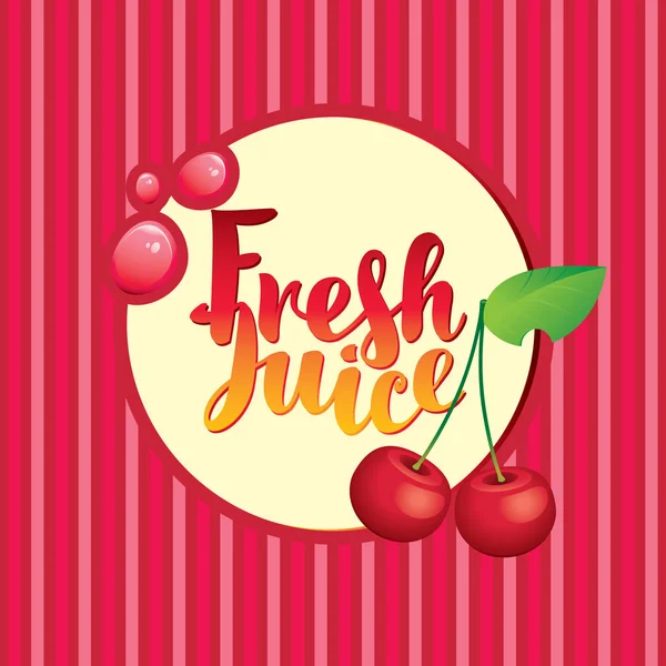 Pancarta con cereza e inscripción jugo fresco — Vector de stock