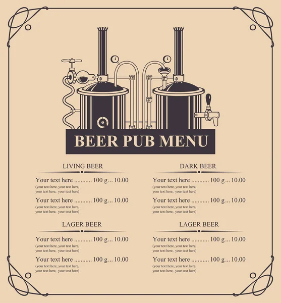 Menu pub bière avec une liste de prix dans le style rétro — Image vectorielle