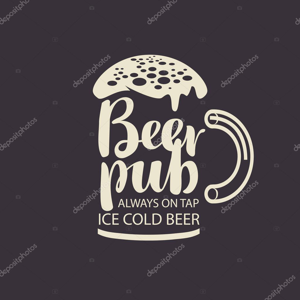 Vector banner with overflowing beer glass and lettering on the beer theme. Drawing with chalk on the blackboard in a retro style