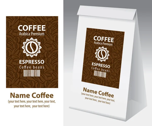 Paper packaging with label for coffee bean — Stock Vector