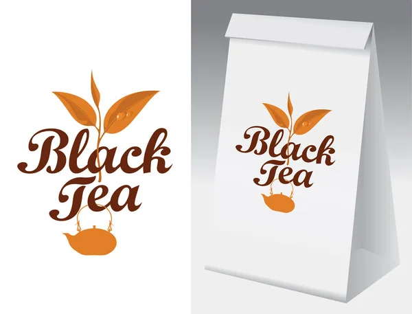 Бумажная упаковка с этикеткой для черного чая . — стоковый вектор