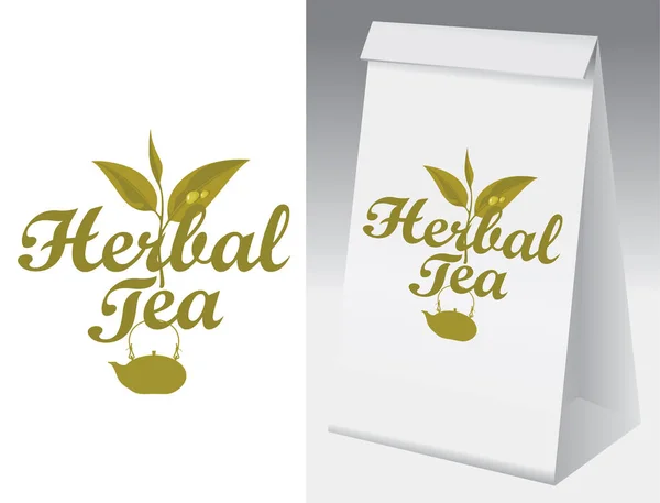 Embalaje de papel con etiqueta para té de hierbas . — Vector de stock