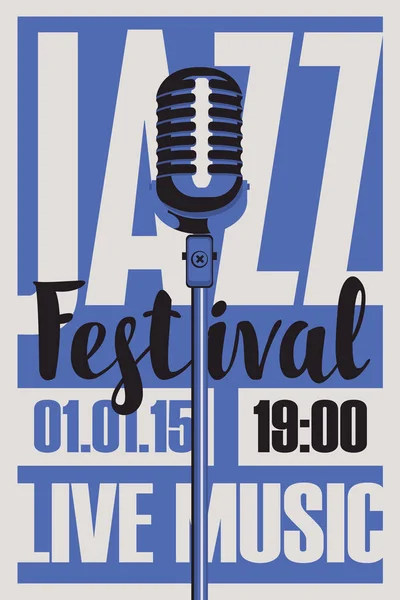 Affiche pour un festival de jazz musique live avec micro — Image vectorielle