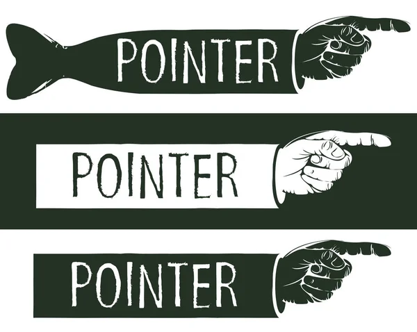 Set of black and white pointers with a human hand — Stock Vector