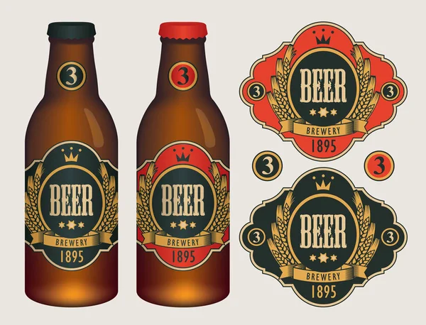 Etiquetas de cerveza vectorial para dos botellas de cerveza . — Vector de stock