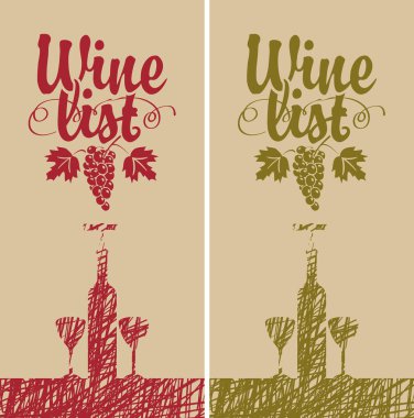 şişe, iki gözlük ve vine şarap listesi menüsü