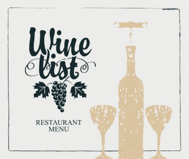 şişe, iki gözlük ve vine şarap listesi menüsü