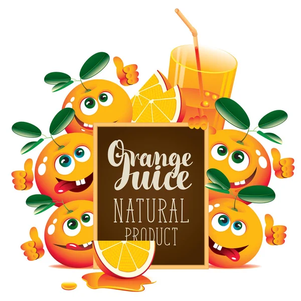 Bannière pour jus frais avec des oranges drôles — Image vectorielle