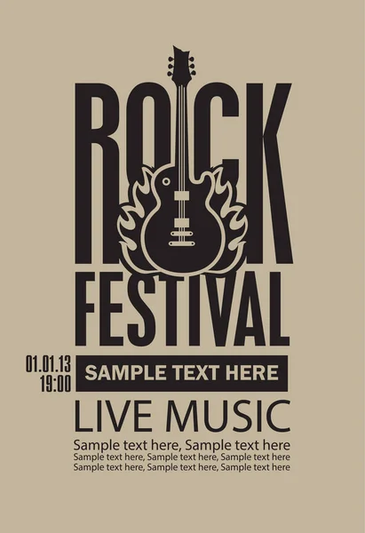 Affiche pour un festival rock avec guitare en feu — Image vectorielle