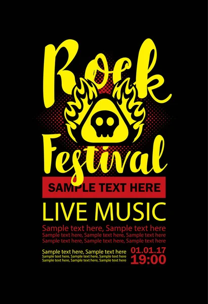 Plakat für ein Rockfestival mit Totenkopf in Flammen — Stockvektor