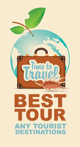 Banner with suitcase and seashell on tourist theme — Stock Vector