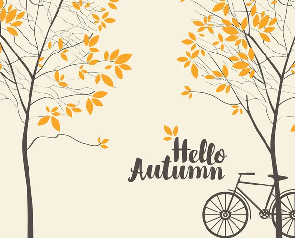 Paysage d'automne vectoriel avec arbres et vélo — Image vectorielle