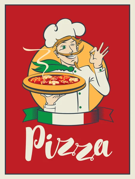 Банер з написом Піца і підморгнутий шеф-кухар — стоковий вектор