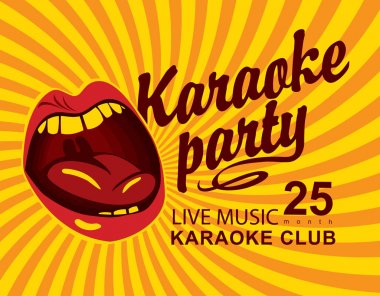 yellow banner for club with mouth singing karaoke clipart