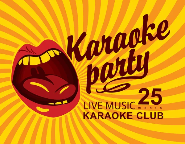 Bannière jaune pour club avec bouche chantant karaoké — Image vectorielle