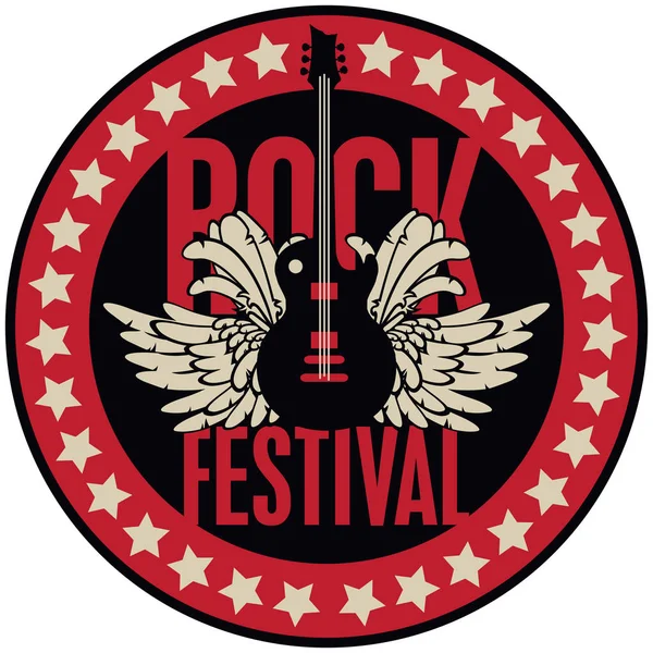 Round emblem with the guitar for a rock festival — Stock Vector