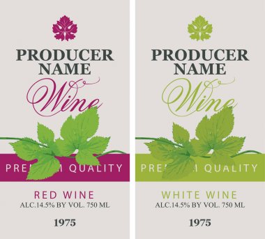 Kırmızı ve beyaz şarap ile yeşil grapevine için etiket