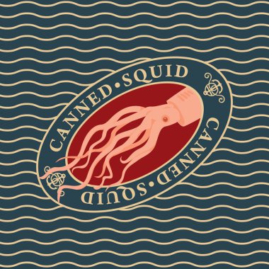 arka plan dalgalar üzerinde oval tabak konserve kalamar