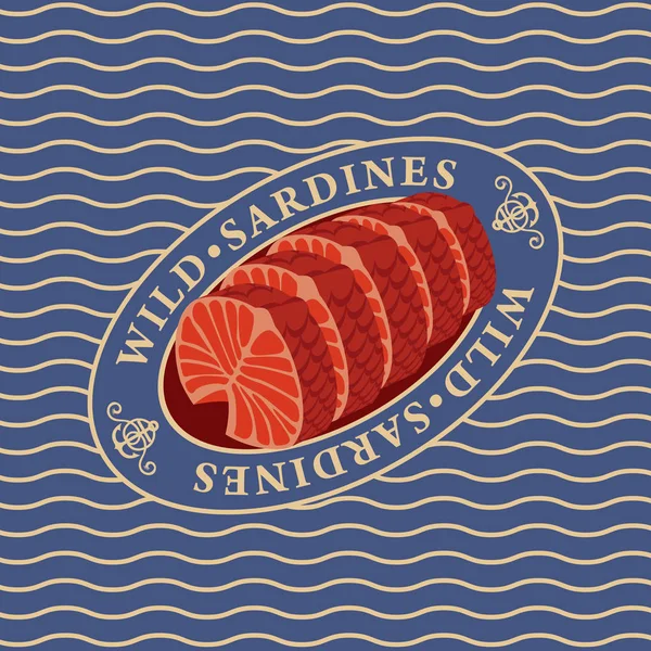 Steaky z divokých sardinky na pozadí vlny — Stockový vektor