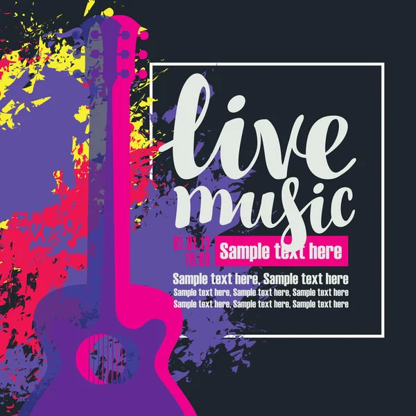 Affiche musicale live avec guitares acoustiques multicolores — Image vectorielle