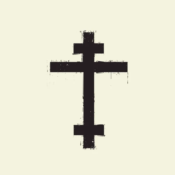 Schwarzes Kreuz mit Spritzern und Tropfen im Grunge-Stil — Stockvektor