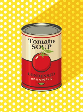 Etiket domates çorbası ile bir teneke kutu çizimi