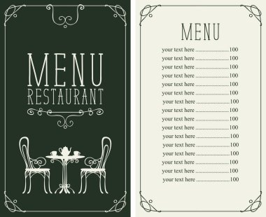 Fiyat, servis masa ve sandalyeler görüntü menüsü