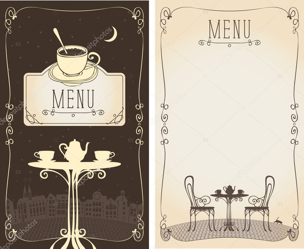 menu with served table, cityscape, moon and cat