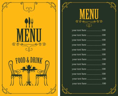 Fiyat, servis masa ve sandalyeler görüntü menüsü