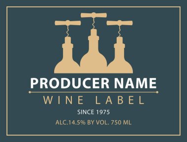şarap şişeleri ve tirbuşon için vektör etiket