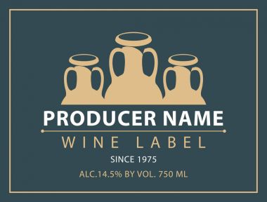 Üç kil sürahi ile şarap için vektör etiket