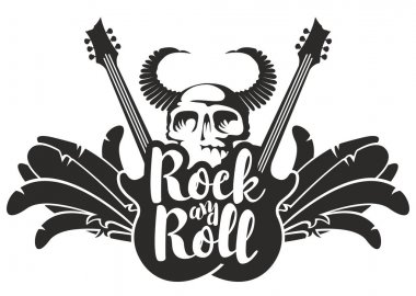 Rock'n roll afiş gitar, kanat ve kafatası ile