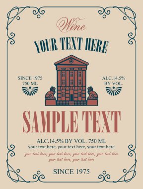 eski ev ve heykeller ile şarap için vektör etiket