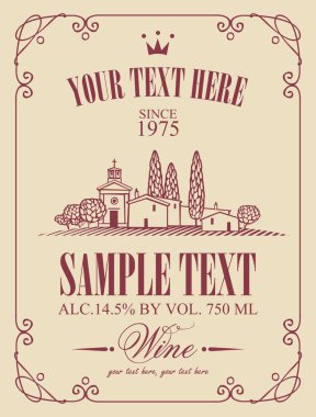 bağ ve Köyü manzara ile şarap etiket