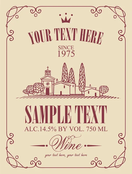 bağ ve Köyü manzara ile şarap etiket