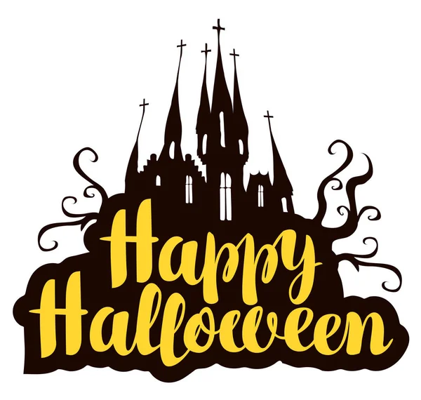 Halloween kaligraficzna napis z stary zamek — Wektor stockowy