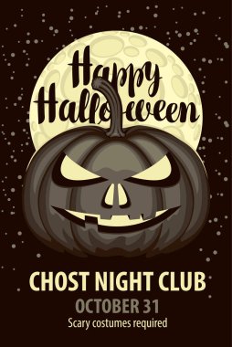 Cadılar Bayramı afiş bir ürkütücü kabak ve ay ile