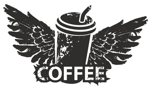 一次性咖啡杯，翅膀和稻草 — 图库矢量图片