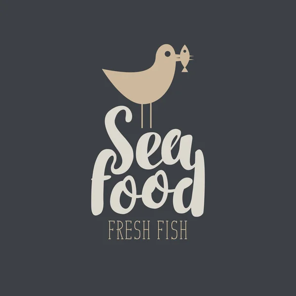 Banner für Meeresfrüchte mit Möwe und Fisch — Stockvektor