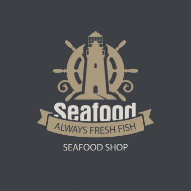 Dümen ve deniz feneri ile deniz ürünleri mağazası için Banner