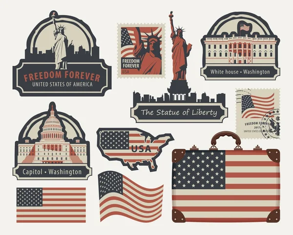 Ensemble de symboles et de repères américains — Image vectorielle