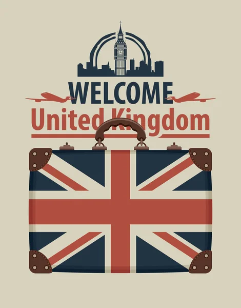 Toeristische banner met koffer en vlag van Groot-Brittannië — Stockvector
